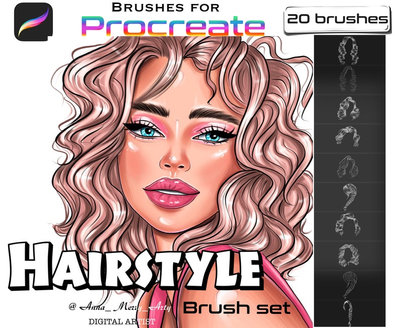 Hairstyle brushes Procreate hair brush set Long hair brush Etsy
