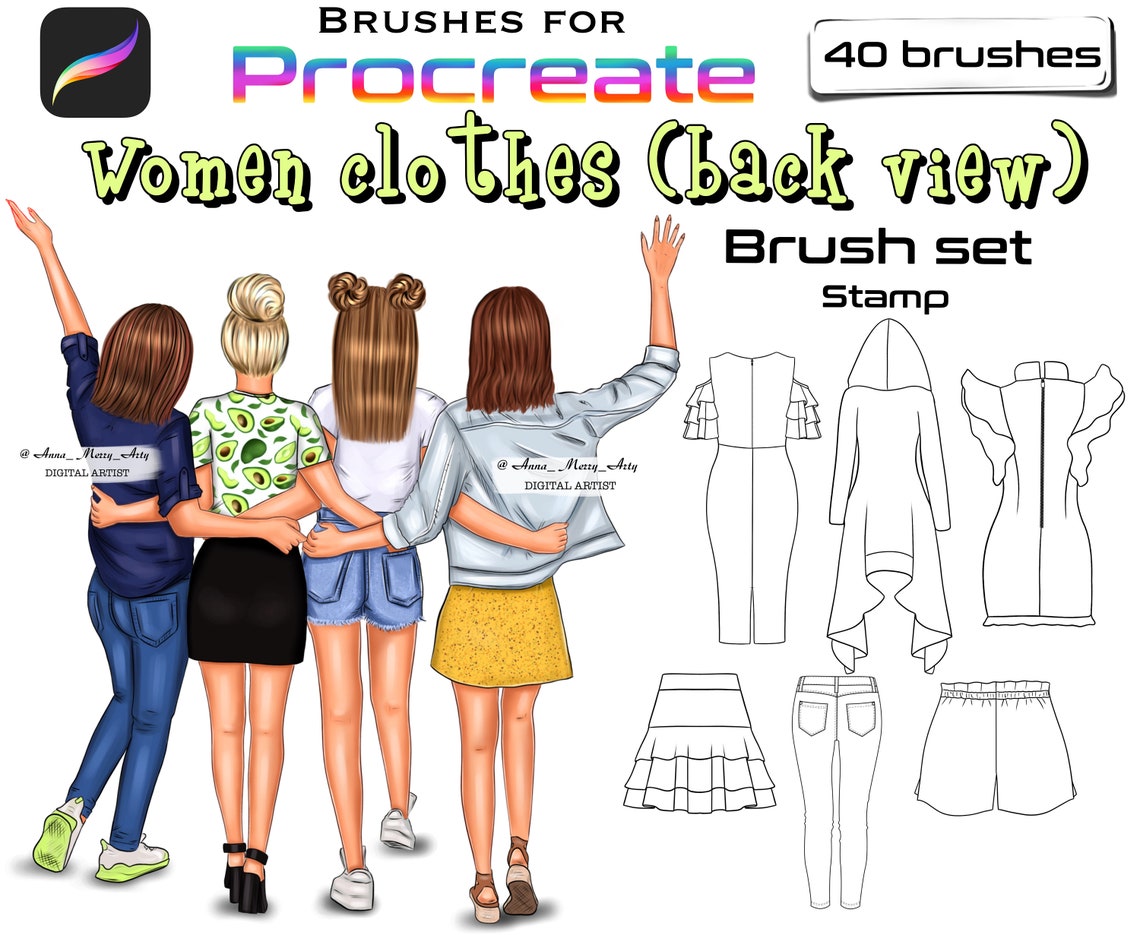 Women clothes Procreate brushes Clothes back view brush set Etsy