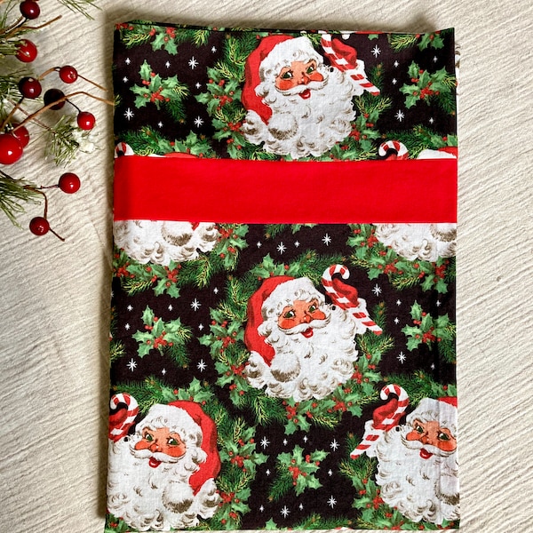 Santa Claus Pillowcase, Vintage inspired Christmas fabric, 100% Cotton, Christmas, Standard/Queen Cover, Holidays, Perfect for Kids,
