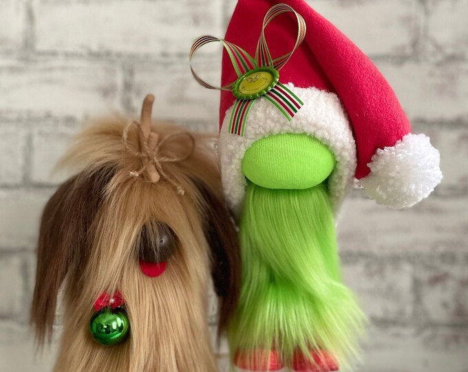 Christmas Grinch and Max Holiday Gnome Santa Hat Gnome Kitchen Decor
