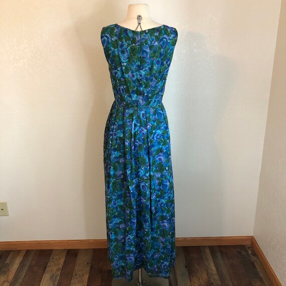 1960s Blue Floral Chiffon Dress - image 5