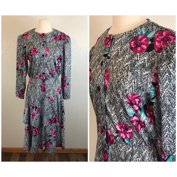 1980s does 1940s Abstract Flower Print Dress - image 1