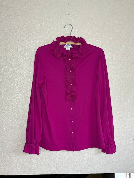 1970s Plum Berry Accordion Blouse