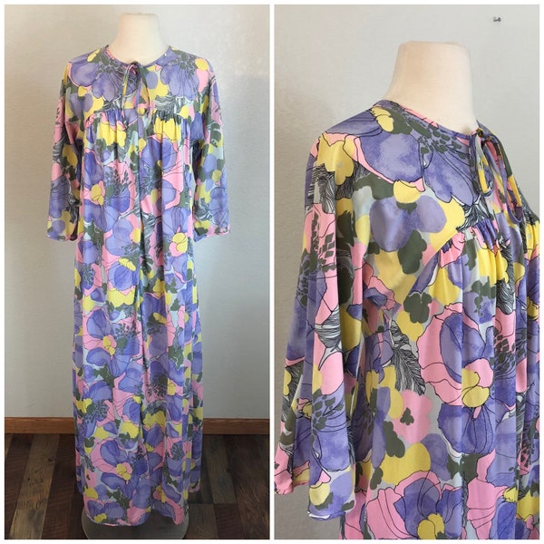 1960s Purple & Pink Maxi Night Gown Small