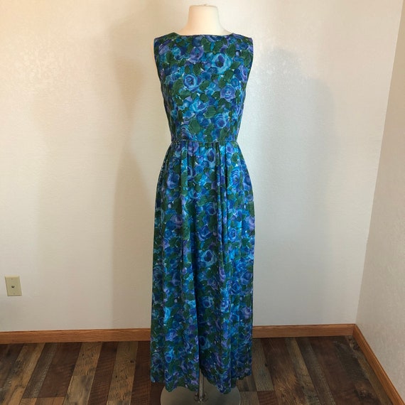 1960s Blue Floral Chiffon Dress - image 2