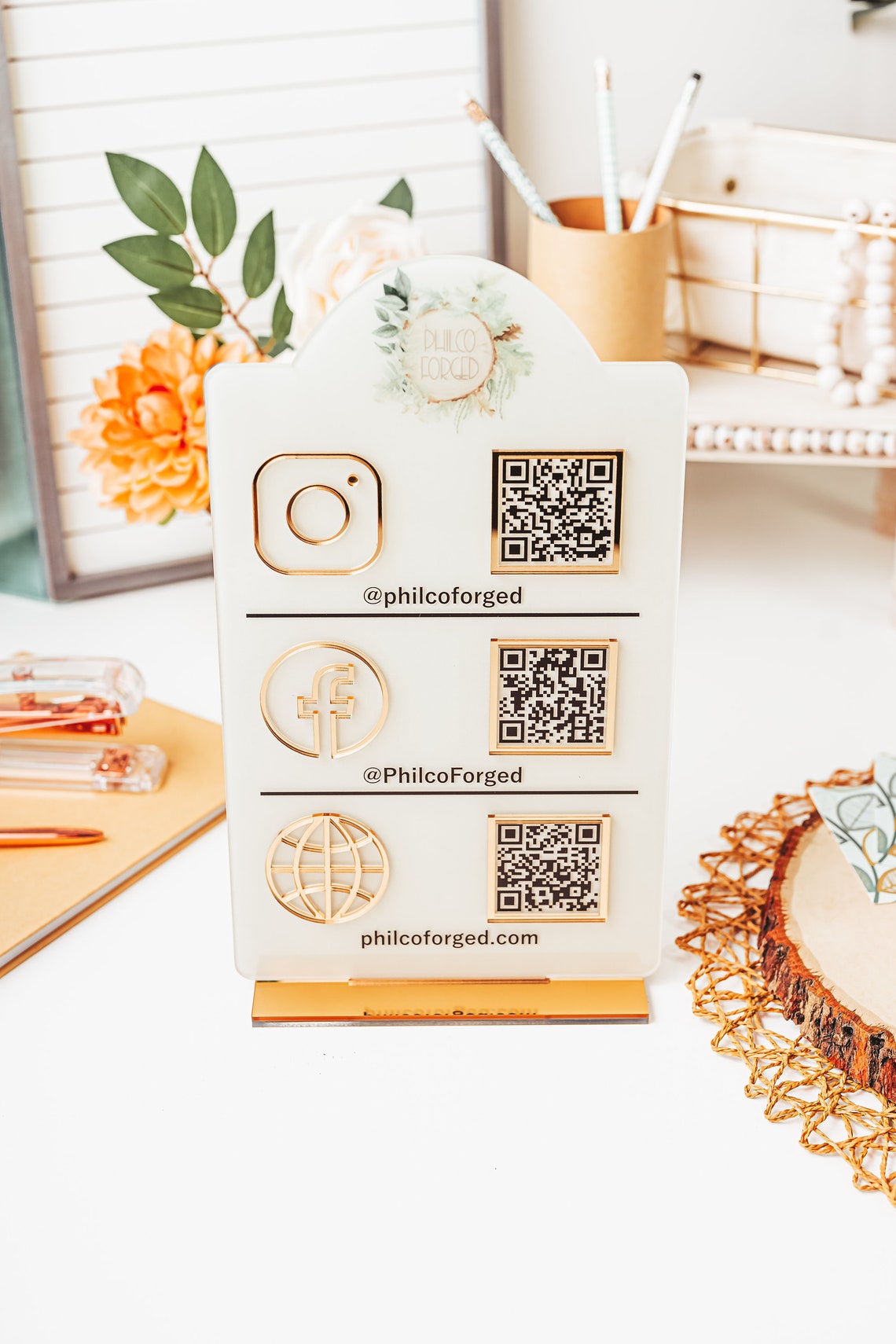 QR Code Sign Social Media Sign Triple Icon Custom Logo - Etsy