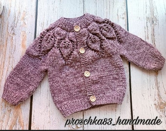 Hand knitted girls baby jacket cardigan