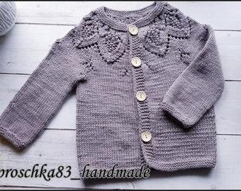 Cardigan for girls with needlework knitting, wool