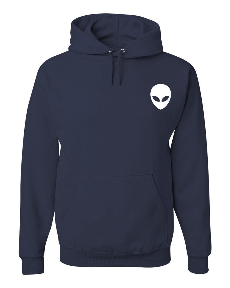 Alien Face UFO Sweatshirt Merkaba Hoodie Navy Blue