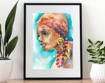 Black Woman Portrait Original Watercolor Painting 8х12 inch Modern Colorful Wall Art Female African Art Afro Woman Painting