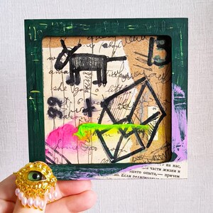 Arte abstracto urbano, grafiti colorido en lata, pintura acrílica, arte mural moderno, mini arte moderno enmarcado de 5x5, pintura original de basura