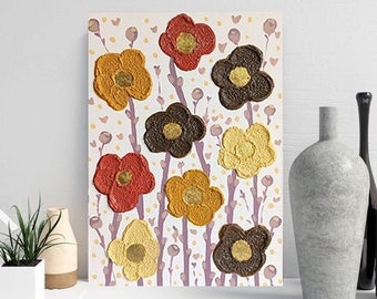 Abstract painting flowers Canvas Original Painting Red yellow abstract art Contemporary floral art Voluminous flower Colorful flower artwork