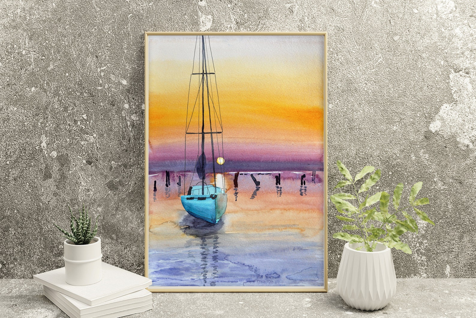 watercolor sailboat wall decor