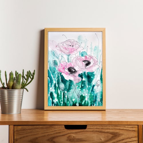 California Poppy Original buy Watercolor Painting Wildflowers Floral Original Art Flower Wall Art Abstraction