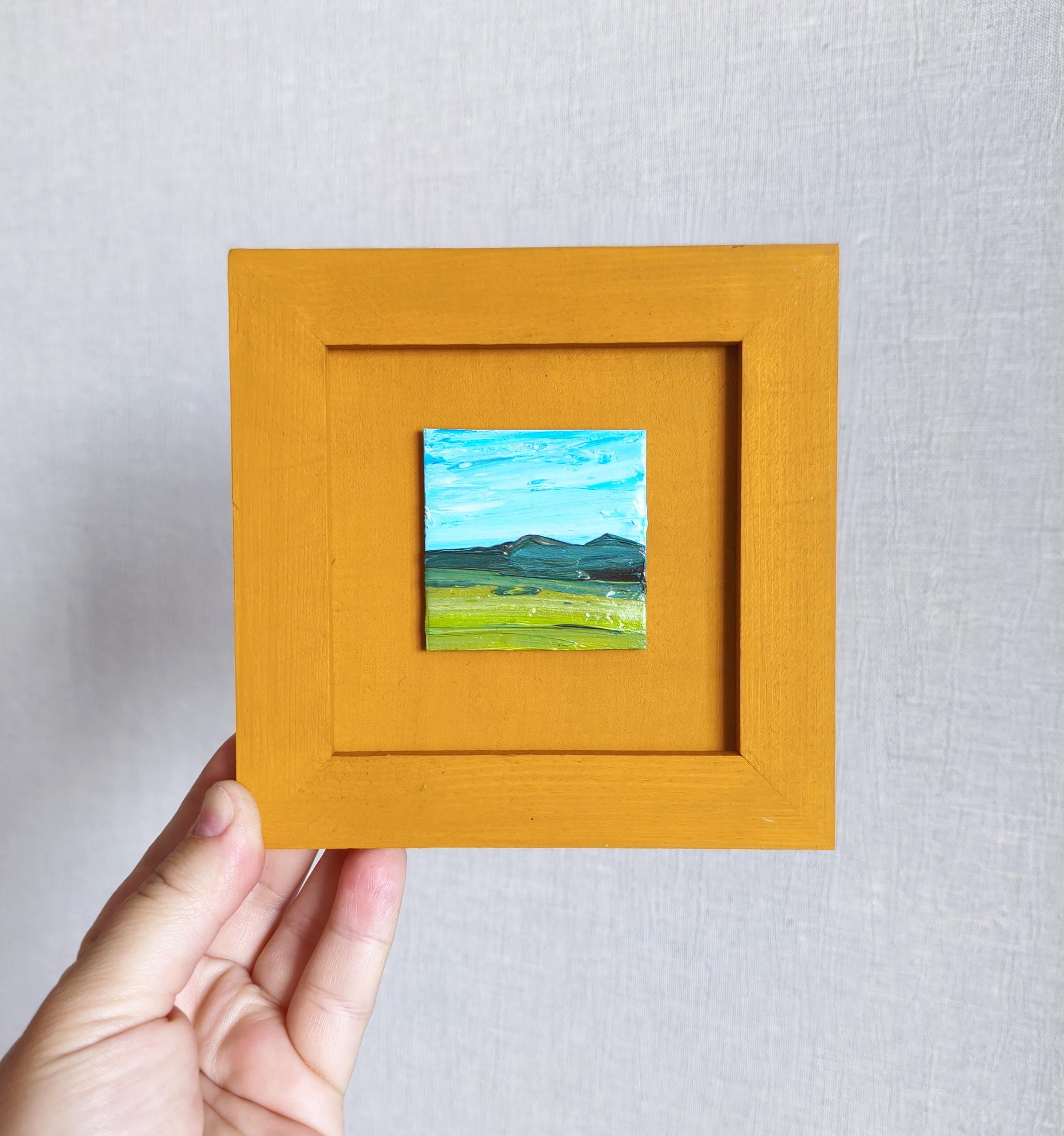 抽象油彩画 黄色と緑の葉 約25cm 抽象油彩画 黄色と緑の葉 約25cm