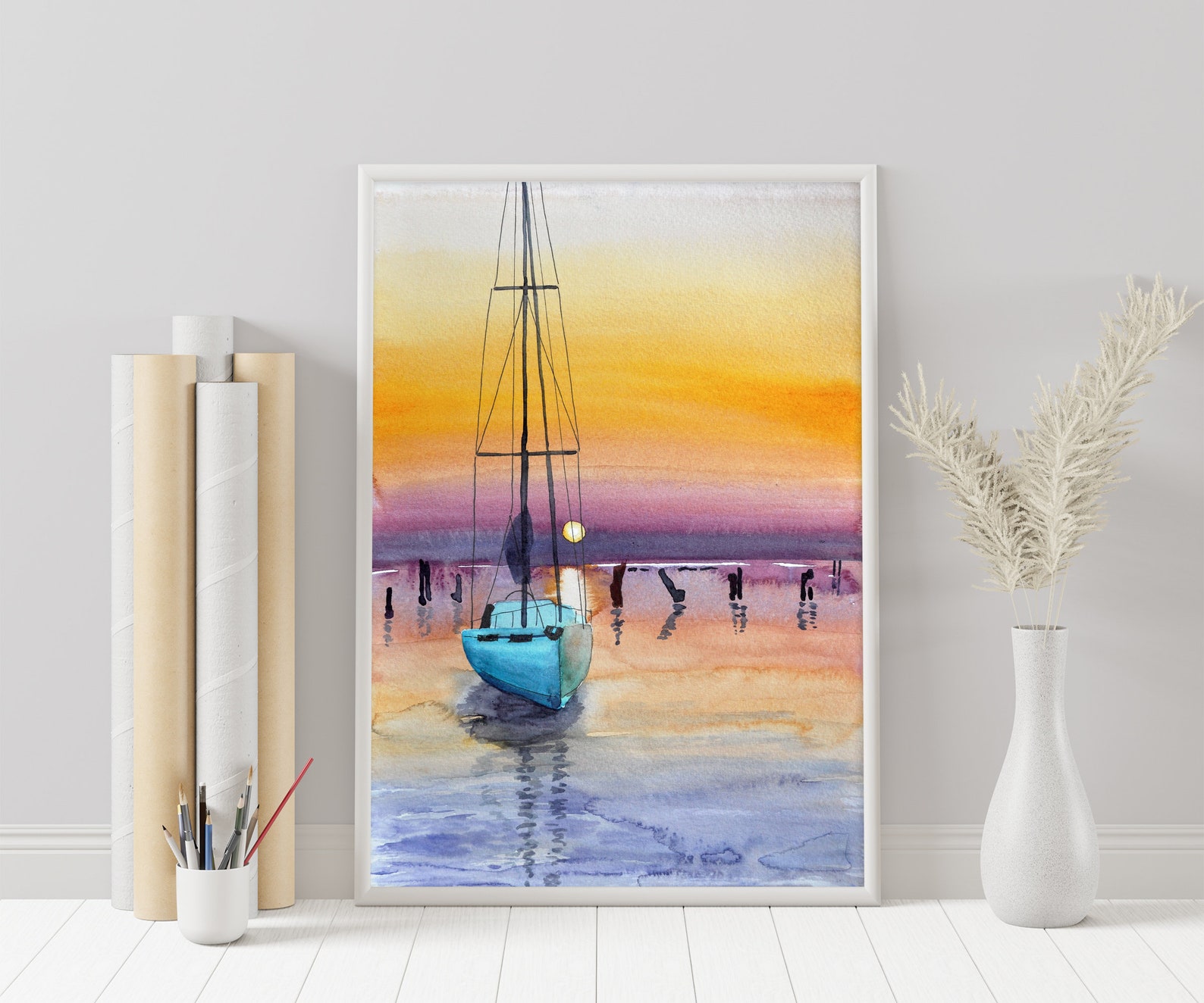 watercolor sailboat wall decor