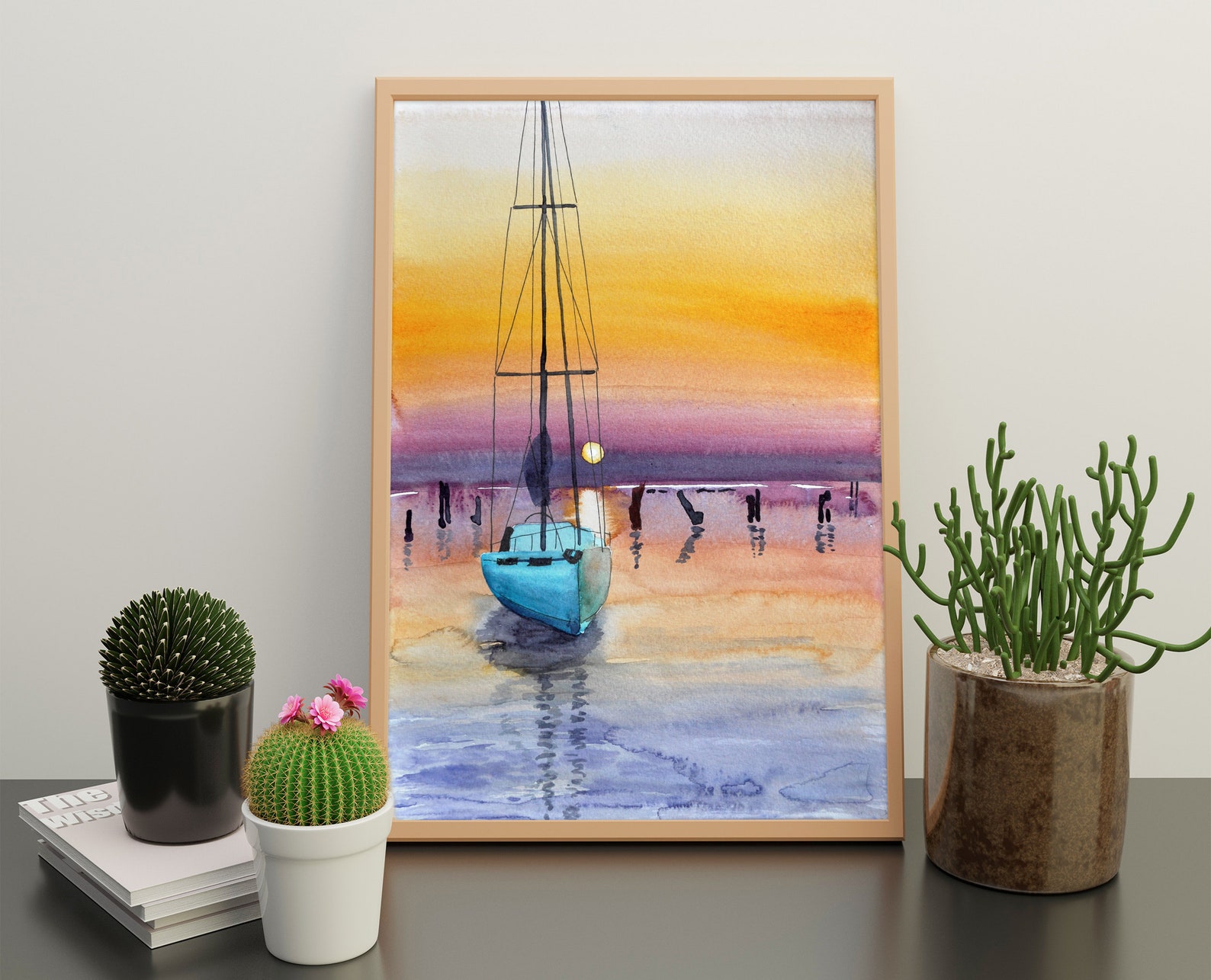 watercolor sailboat wall decor
