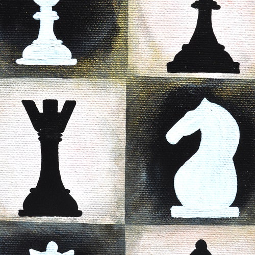 Chess Painting Chessmen Original Acrylic Art Chessboard Wall Decor Black White Decor Square shops Art