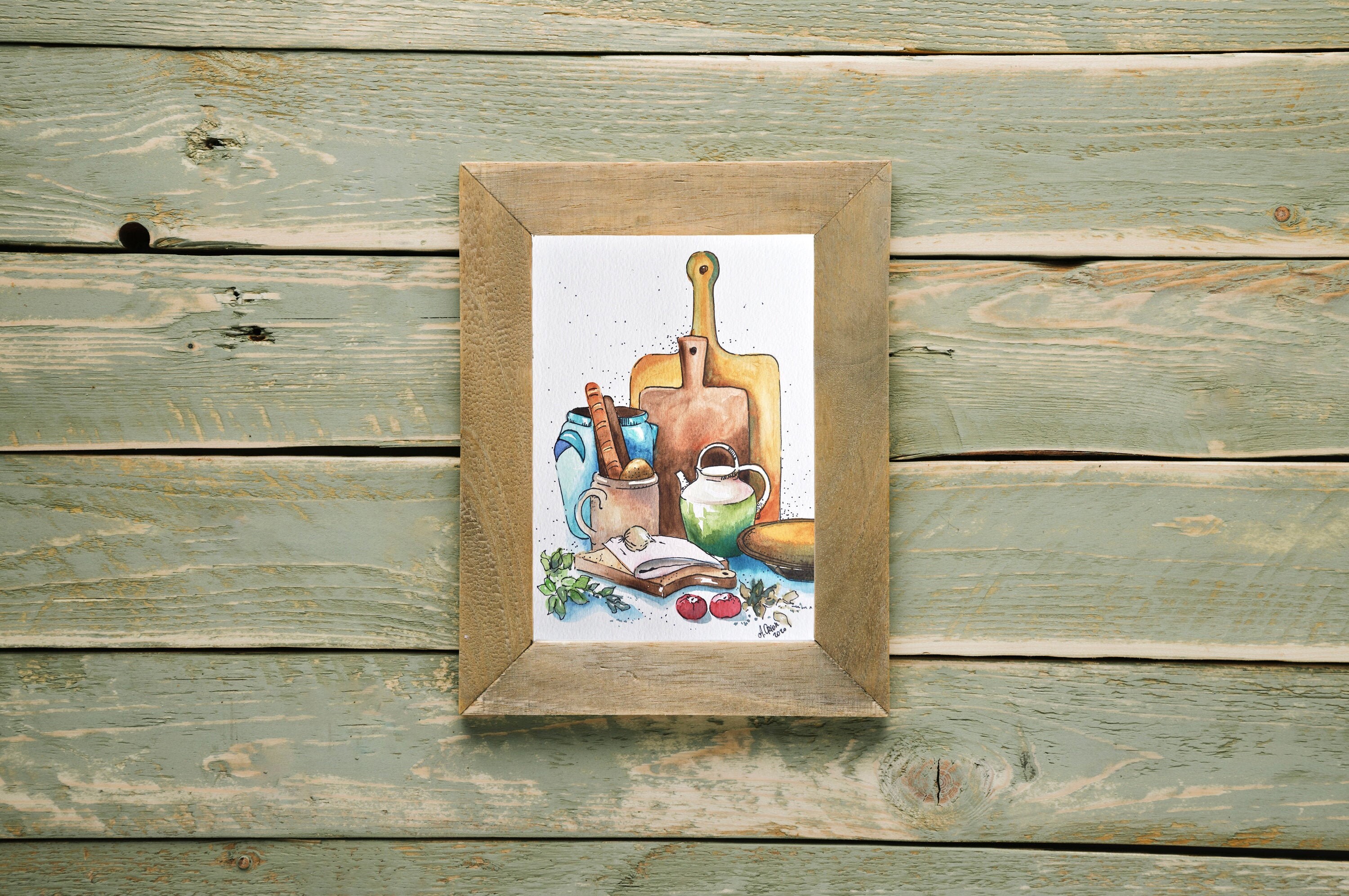 Kitchen Wall Art Decor Watercolor Painting Kitchenware Artwork | Etsy