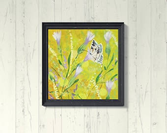 Butterfly Flowers Painting Original Acrylic Art 10x10 inch
