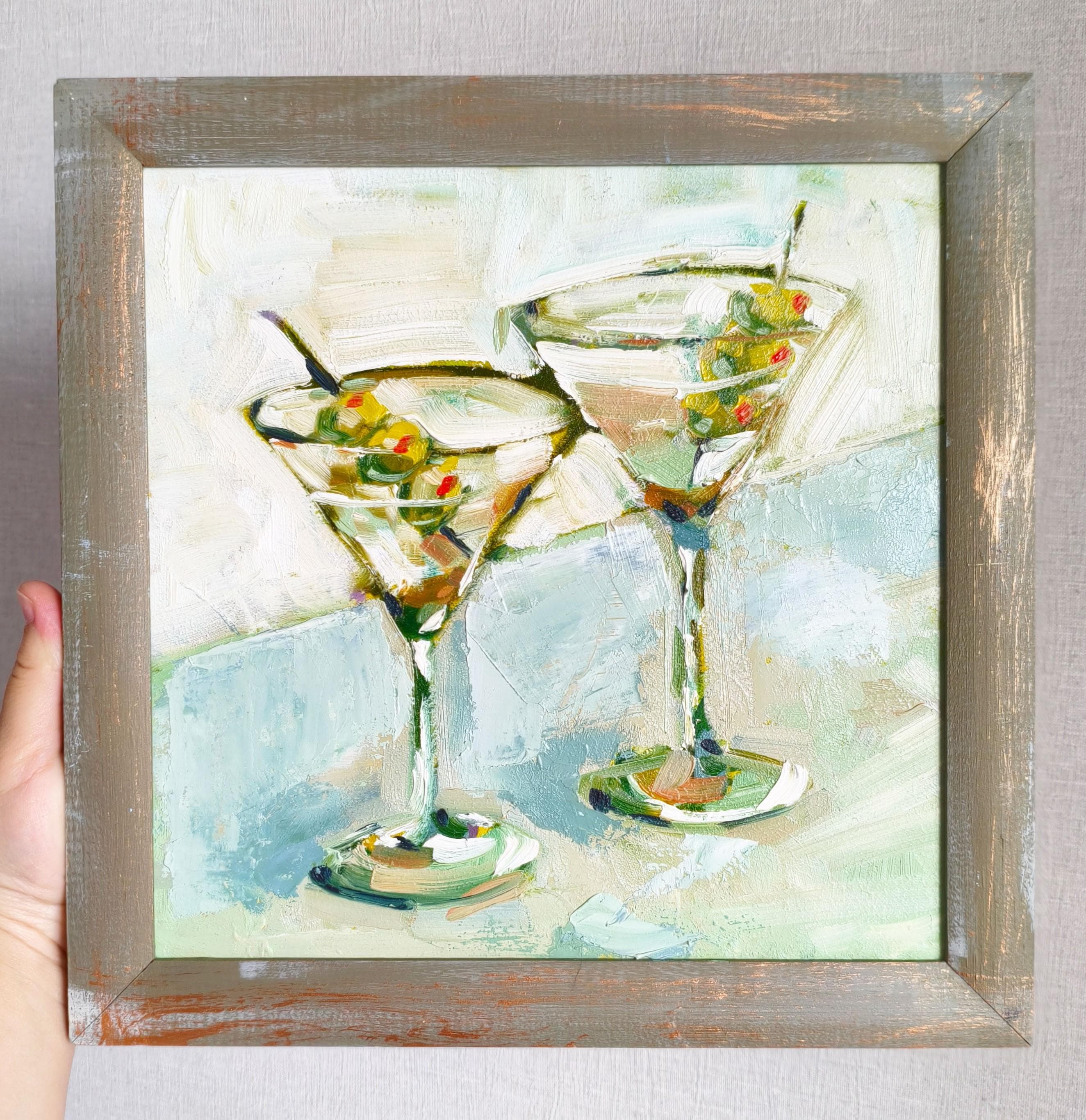 マティーニ絵画 油絵 オリジナルカクテルウォールバー装飾 グリーン