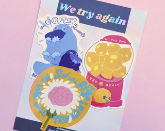 Motivational Sticker Pack | We Try Again | Positive Slogans, Vinyl Stickers