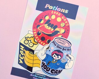 Positive Vibe Drink Sticker Pack, 3 Motivational Self Love Stickers, Cute Vinyl Sticker set for Laptop Journal Phone Tumbler | Potions