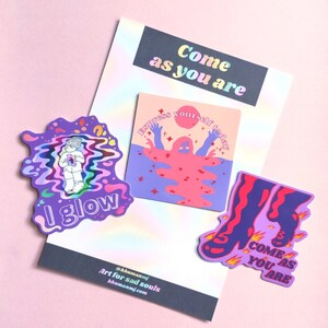 Come As You Are Sticker Pack, Psychedelisch Bunte Selbstliebe Sticker Set, abnehmbare Vinyl Wasserflaschen Aufkleber, Süßes Geschenk für Bestie Teens