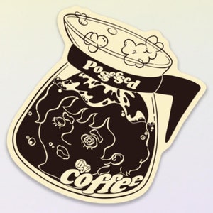 Schwarzer Kaffeeliebhaber Aufkleber, niedlicher Becheraufkleber, Geschenk für Kaffeesüchtigen Freund, Kaffeepad Kopf Art Vinyl Aufkleber | Besessen von Kaffee