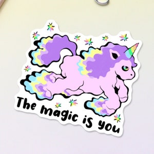 Pastel Magic Rainbow Unicorn Pegatina, Pegatina de salud mental, Calcomanía de vinilo impermeable de unicornio psicodélico para botella de agua pegatina portátil