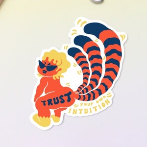 Twerking Girl with Red Panda Tail Sticker, Autocollant de manifestation drôle pour bouteille d’eau, étiquette autocollante en vinyle pour ordinateur portable | Faites confiance à votre intuition