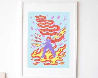 Woman Super Hero Art Print with Growth Mindset Affirmation | Mental Health Poster | Girl Boss Motivational Wall Art | I Will Grow Further