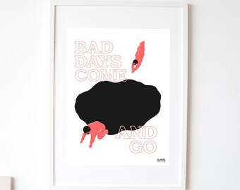 Mental Health Poster for Self Care, Affirmation Wall Art for Depression Anxiety, Therapy Office Decor | Bad Days Come And Go