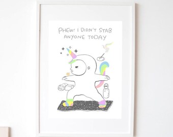 Yogi Unicorn Warrior Pose Art Print, Whimsical Zen Gift