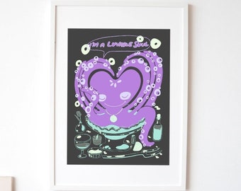 Heart Octopus Illustration, Self Love Art Print, Funky Decor
