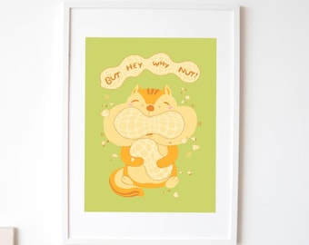 Chipmunk Eating Peanuts Art Print, Funny Squirrel Poster (8x10)
