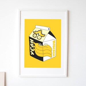 Banana Milk Carton Print, Cute Australian Slang Infused Paradoxical Ironic Graphic Wall Art, Gift for Mental Health Bestie | Yeah nah nah