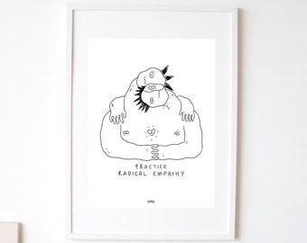 Practice Radical Empathy Art Print | Lovely Couple Black and White Line Drawing Wall Art | Counseling Office Decor | Mental Health Poster
