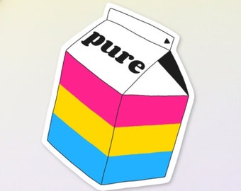 Pansexual Pride Milk Carton Sticker, Handmade Vinyl Sticker for Laptop