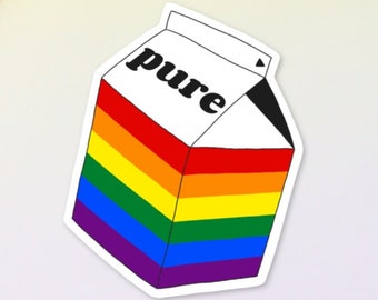 Pure Gay Milk Carton Sticker, LGBTQIA+ Pride, Vinyl Sticker for Laptop