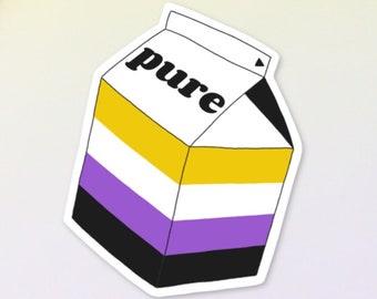 Non-Binary Flag Pride Sticker, Pure Milk Carton Vinyl Sticker, They Them Gift