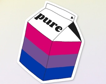 Bi Pride Flag Sticker, Pure Milk Carton Sticker, Glossy Vinyl Sticker for Laptop