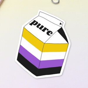 Pure niet-binaire melkkartonsticker, niet-binaire vlagkleursticker, ze cadeau, vinylsticker voor laptop Ipad waterfles Tumbler