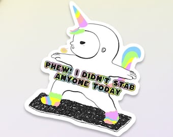 Yoga Unicorn Glossy Sticker, Funny Mental Health Meme Sticker