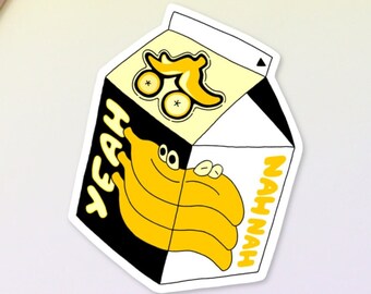 Banana Milk Carton Sticker, Funny Laptop Decor Sticker