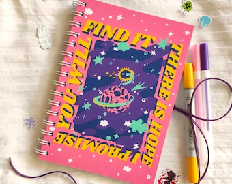 Find Hope Journal, Sunflower in Space A5 Spiral Notebook, Bright Colorful Mental Health Diary, Gift for Bestie