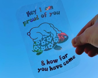 Turtle Bunny Suncatcher Sticker, Rainbow Window Cling, Proud Of You Gift