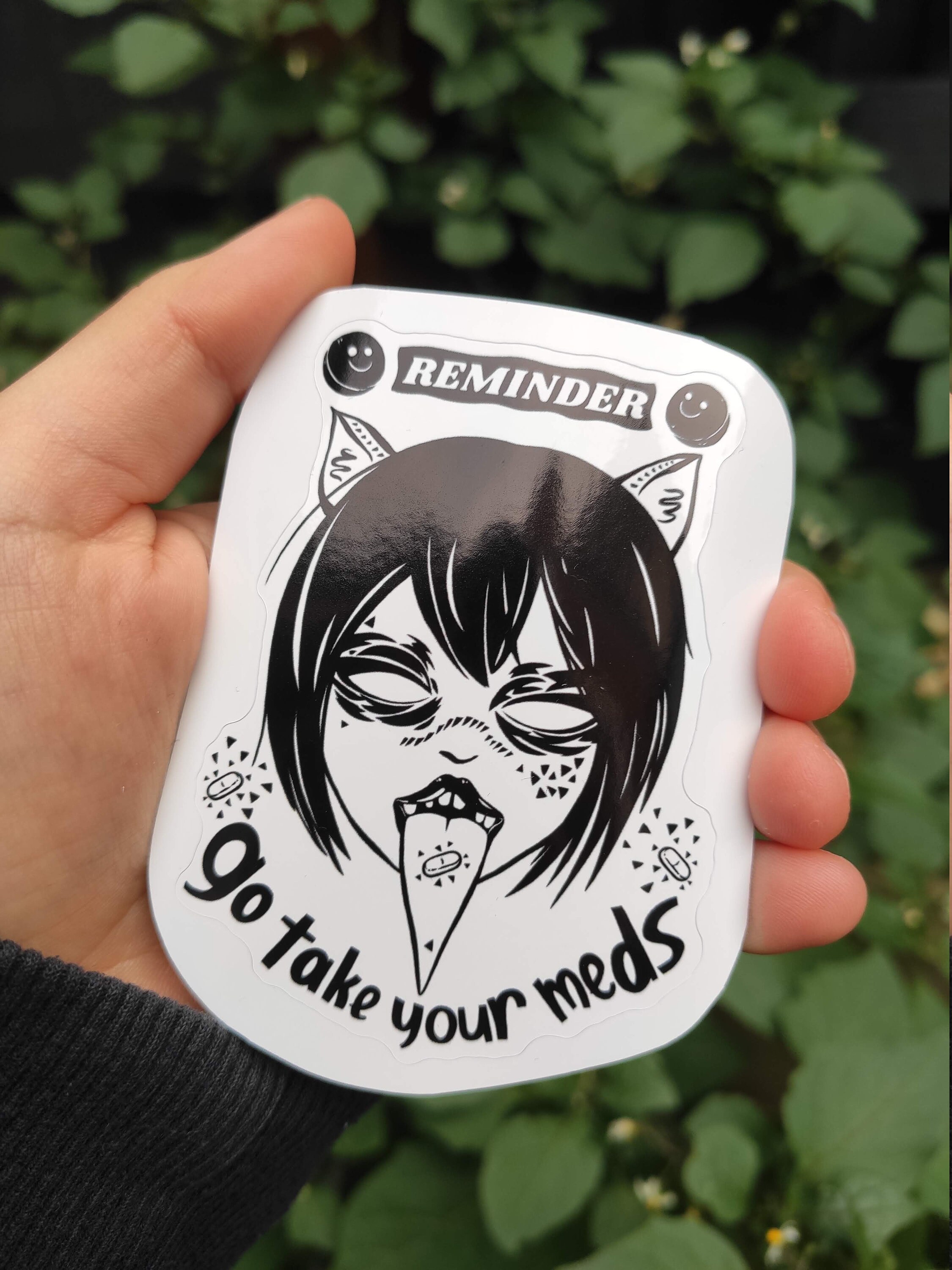 10x Personalised Sticker Go Take Your Meds Cat Ear Emo Girl Etsy