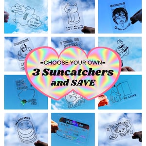 Pacote Suncatcher, escolha seus próprios 3 decalques Sun Catcher, Rainbow Maker Window Cling com arte de amor próprio, presente edificante de decoração de casa