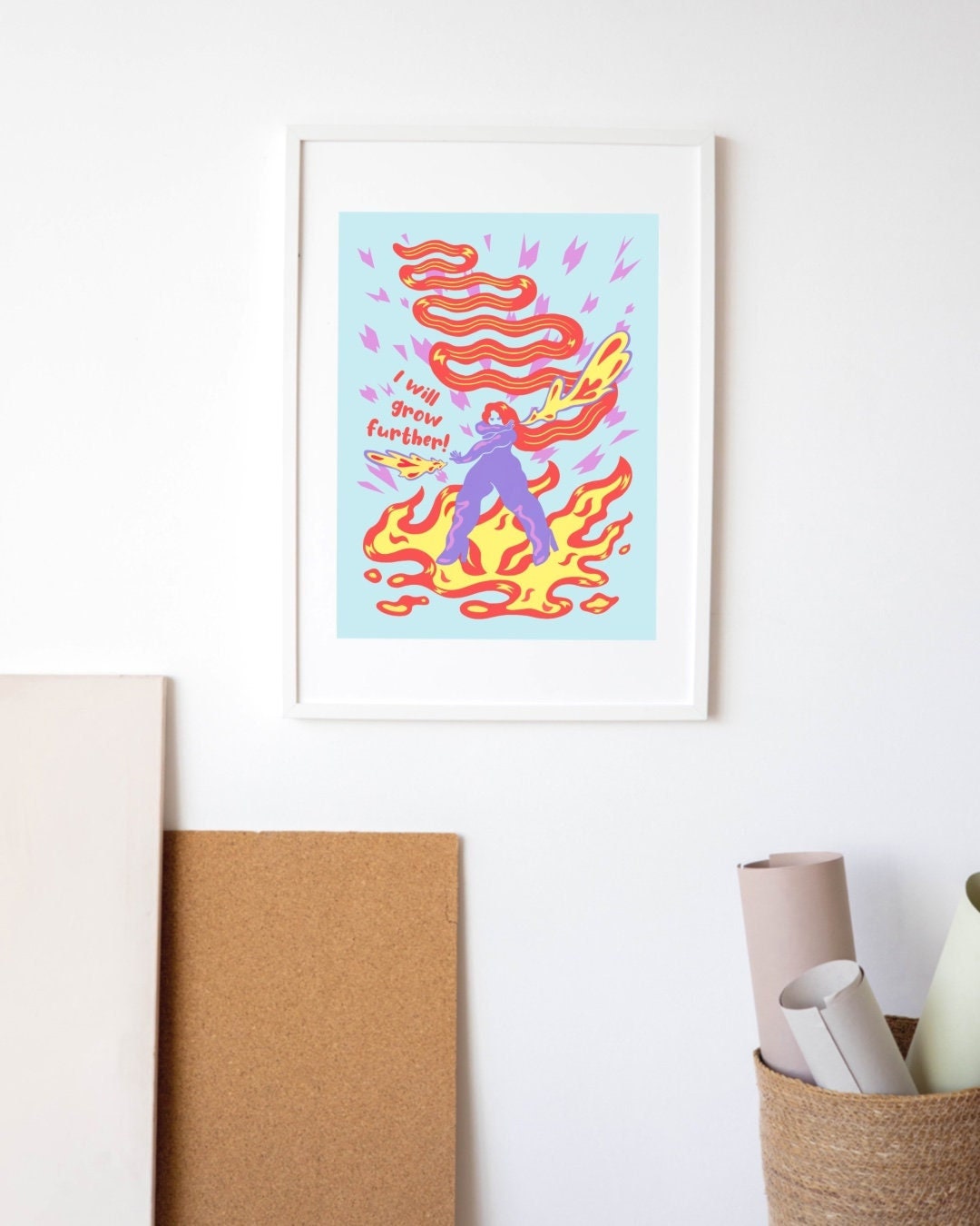Woman Super Hero Art Print with Growth Mindset Affirmation | Mental Health Poster | Girl Boss Motivational Wall Art | I Will Grow Further